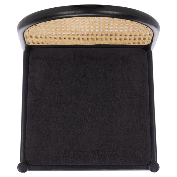 Laylie Rattan And Boucle Dining Chair Set Of 2 With Solid Wood Frame, Ergonomic Foam Seat, Sleek All‑Black Finish