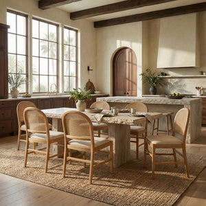 Laylie Rattan And Boucle Dining Chair Set Of 2 With Solid Wood Frame, Ergonomic Foam Seat, Sleek All‑Black Finish