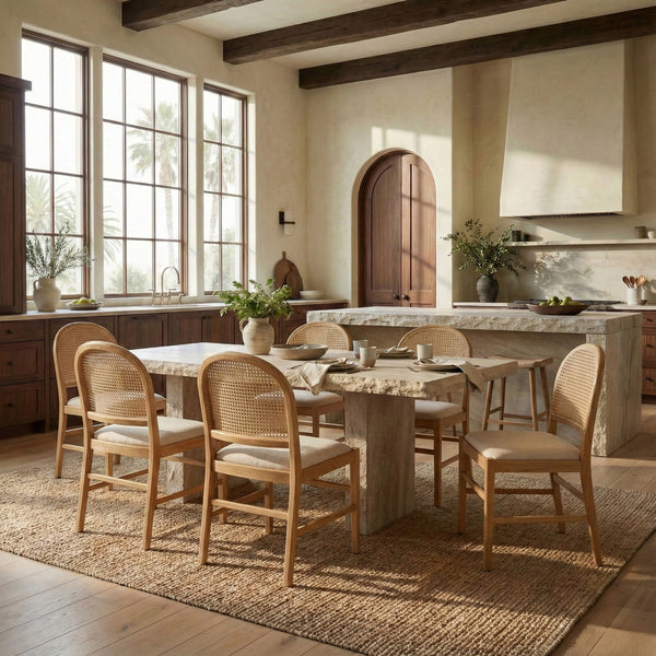 Laylie Rattan And Boucle Dining Chair Set Of 2 With Solid Wood Frame, Ergonomic Foam Seat, Sleek All‑Black Finish
