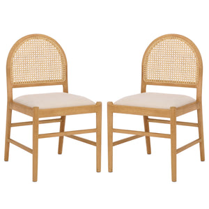Laylie Rattan And Boucle Dining Chair Set Of 2 With Solid Wood Frame, Ergonomic Foam Seat, Sleek All‑Black Finish