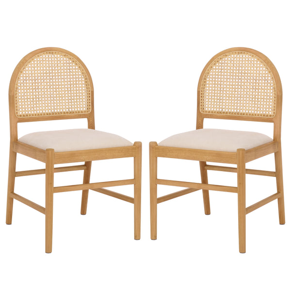 Laylie Rattan And Boucle Dining Chair Set Of 2 With Solid Wood Frame, Ergonomic Foam Seat, Sleek All‑Black Finish