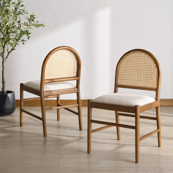 Laylie Rattan And Boucle Dining Chair Set Of 2 With Solid Wood Frame, Ergonomic Foam Seat, Sleek All‑Black Finish