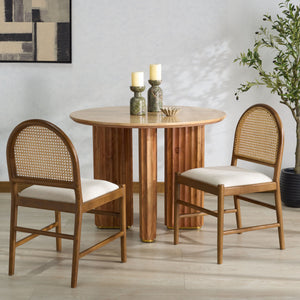 Laylie Rattan And Boucle Dining Chair Set Of 2 With Solid Wood Frame, Ergonomic Foam Seat, Sleek All‑Black Finish