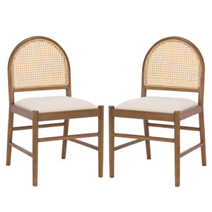 Laylie Rattan And Boucle Dining Chair Set Of 2 With Solid Wood Frame, Ergonomic Foam Seat, Sleek All‑Black Finish