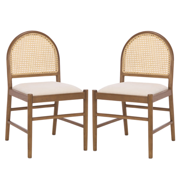Laylie Rattan And Boucle Dining Chair Set Of 2 With Solid Wood Frame, Ergonomic Foam Seat, Sleek All‑Black Finish