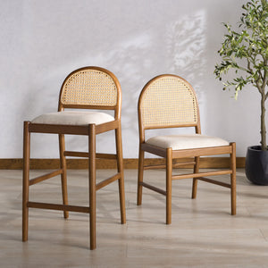 Laylie Rattan And Boucle Dining Chair Set Of 2 With Solid Wood Frame, Ergonomic Foam Seat, Sleek All‑Black Finish