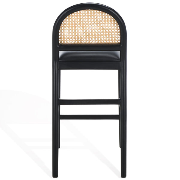 Safavieh Laylie Rattan And Leather Counter Stool - Elegant Sungkay Wood Design For Chic Kitchen Spaces Black Wood ,Leather ,Rattan Sfv1608a