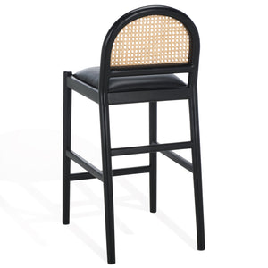 Safavieh Laylie Rattan And Leather Counter Stool - Elegant Sungkay Wood Design For Chic Kitchen Spaces Black Wood ,Leather ,Rattan Sfv1608a