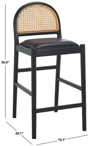 Safavieh Laylie Rattan And Leather Counter Stool - Elegant Sungkay Wood Design For Chic Kitchen Spaces Black Wood ,Leather ,Rattan Sfv1608a