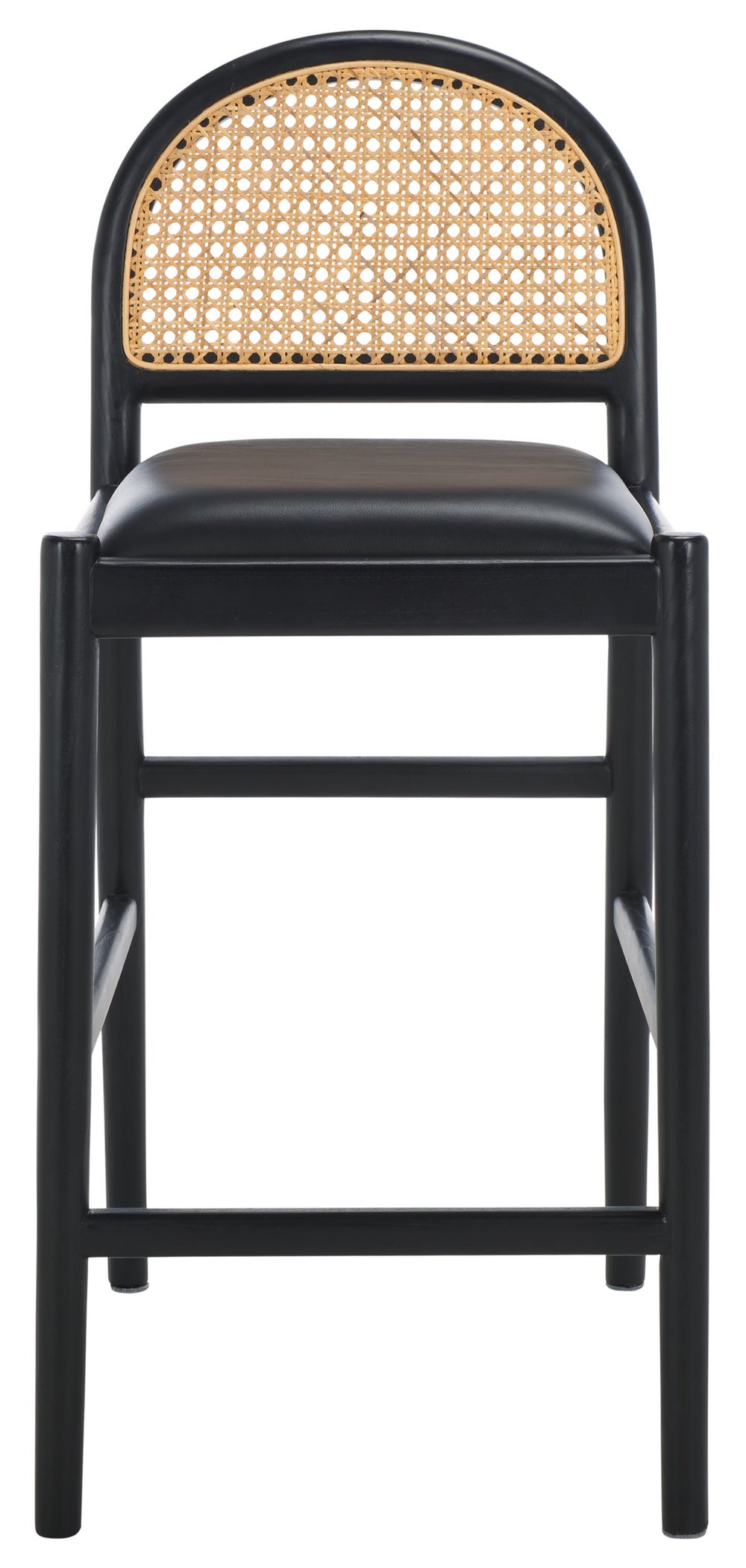 Safavieh Laylie Rattan And Leather Counter Stool - Elegant Sungkay Wood Design For Chic Kitchen Spaces Black Wood ,Leather ,Rattan Sfv1608a