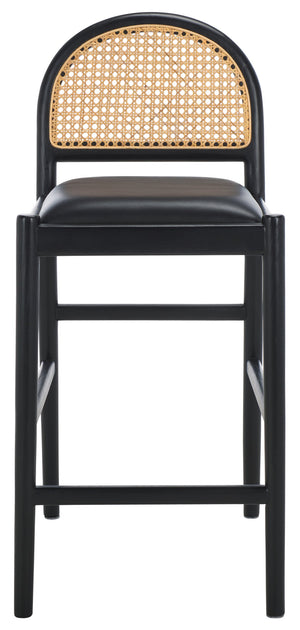 Safavieh Laylie Rattan And Leather Counter Stool - Elegant Sungkay Wood Design For Chic Kitchen Spaces Black Wood ,Leather ,Rattan Sfv1608a