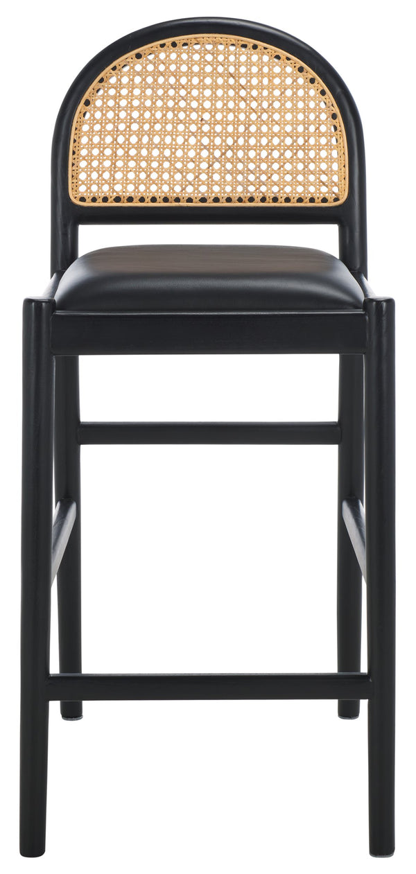 Safavieh Laylie Rattan And Leather Counter Stool - Elegant Sungkay Wood Design For Chic Kitchen Spaces Black Wood ,Leather ,Rattan Sfv1608a