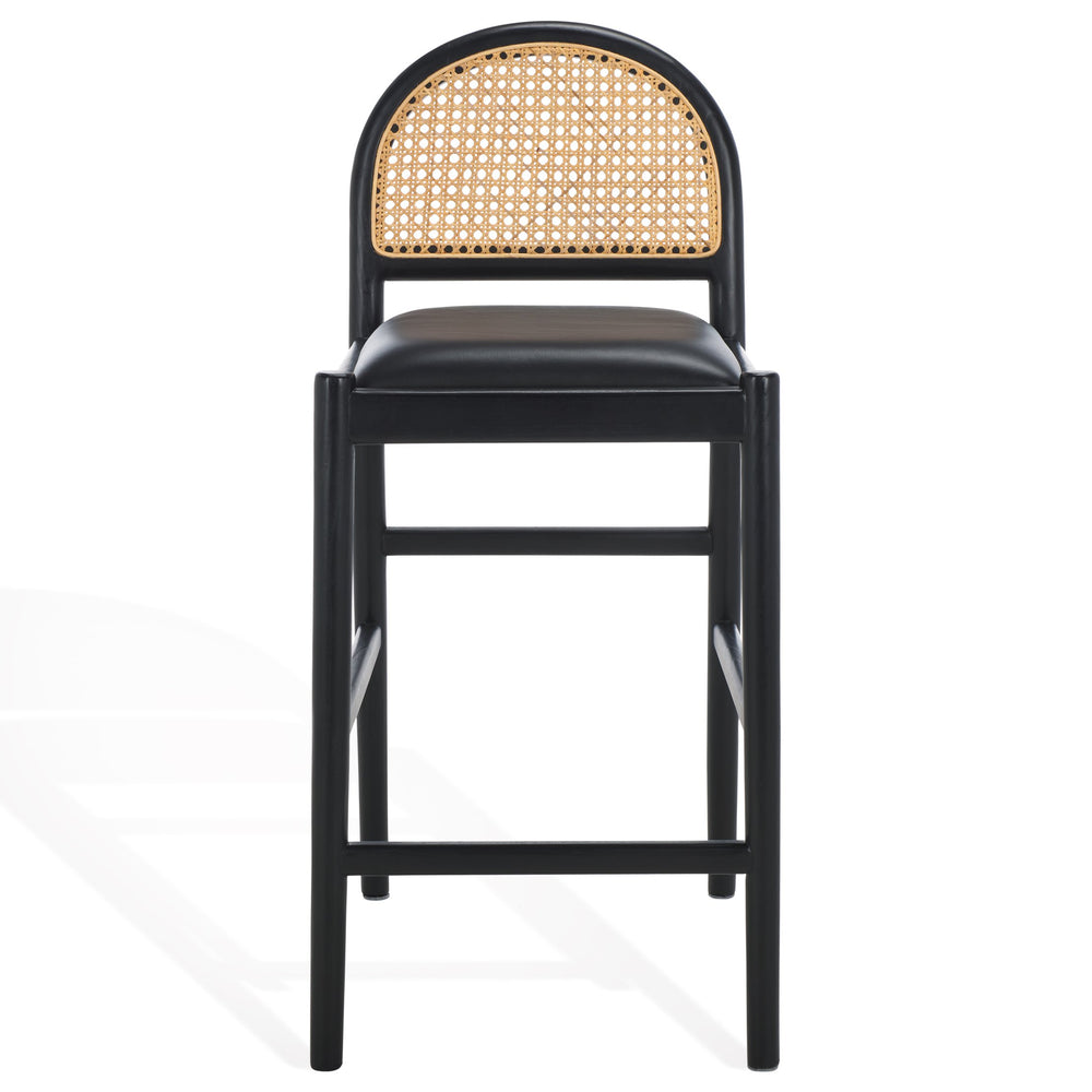 Safavieh Laylie Rattan And Leather Counter Stool - Elegant Sungkay Wood Design For Chic Kitchen Spaces Black Wood ,Leather ,Rattan Sfv1608a