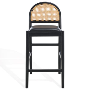 Safavieh Laylie Rattan And Leather Counter Stool - Elegant Sungkay Wood Design For Chic Kitchen Spaces Black Wood ,Leather ,Rattan Sfv1608a