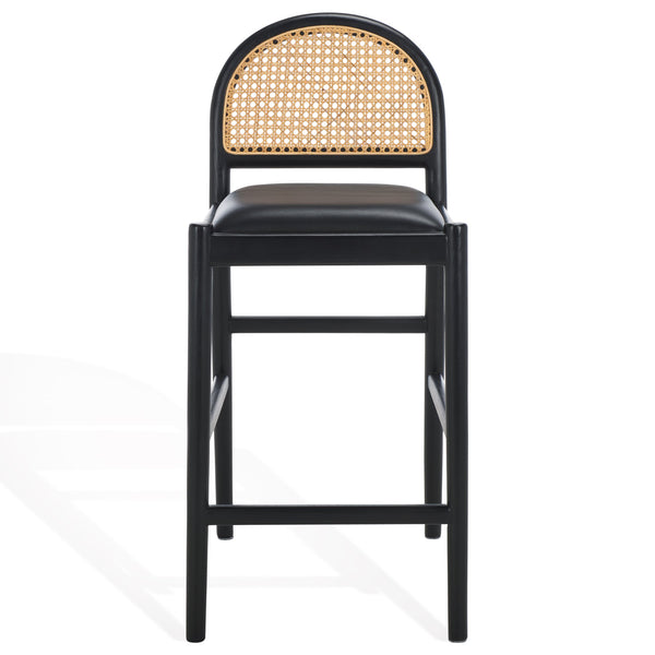 Safavieh Laylie Rattan And Leather Counter Stool - Elegant Sungkay Wood Design For Chic Kitchen Spaces Black Wood ,Leather ,Rattan Sfv1608a