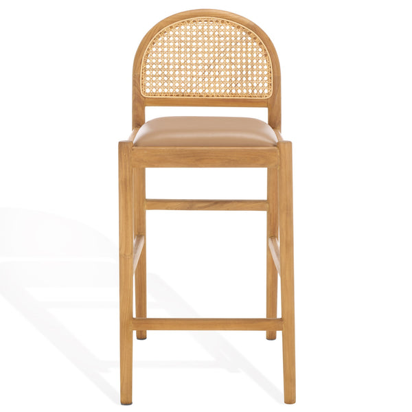 Safavieh Laylie Rattan And Leather Counter Stool - Elegant Sungkay Wood Design For Chic Kitchen Spaces Brown ,Natural Wood ,Leather ,Rattan Sfv1608b