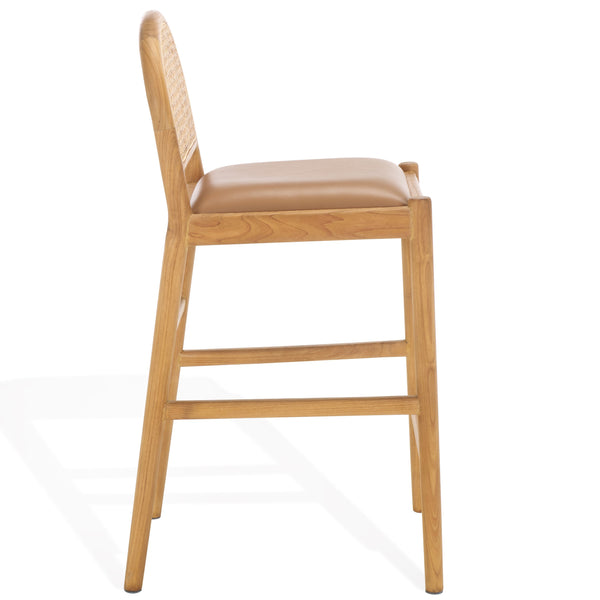 Safavieh Laylie Rattan And Leather Counter Stool - Elegant Sungkay Wood Design For Chic Kitchen Spaces Brown ,Natural Wood ,Leather ,Rattan Sfv1608b