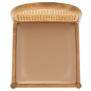 Safavieh Laylie Rattan And Leather Counter Stool - Elegant Sungkay Wood Design For Chic Kitchen Spaces Brown ,Natural Wood ,Leather ,Rattan Sfv1608b