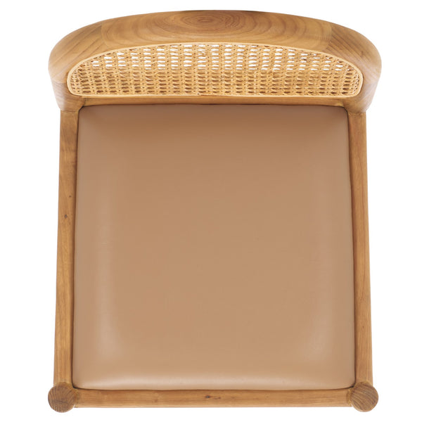 Safavieh Laylie Rattan And Leather Counter Stool - Elegant Sungkay Wood Design For Chic Kitchen Spaces Brown ,Natural Wood ,Leather ,Rattan Sfv1608b