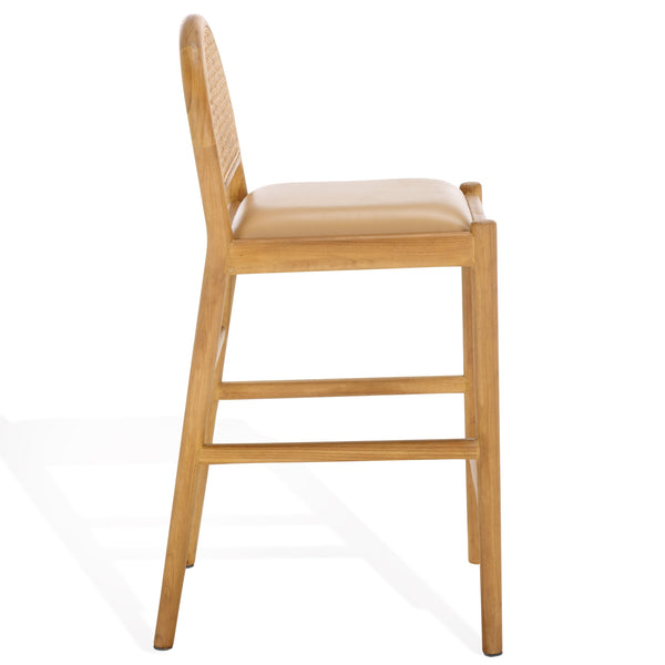 Safavieh Laylie Rattan And Leather Counter Stool - Elegant Sungkay Wood Design For Chic Kitchen Spaces Tan ,Natural Wood ,Leather ,Rattan Sfv1608c