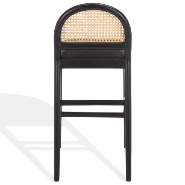 Laylie Rattan And Boucle Counter Stool — All-Black Modern Comfort With Solid Wood Frame, 36.6"H