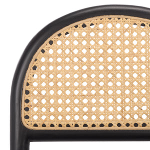 Laylie Rattan And Boucle Counter Stool — All-Black Modern Comfort With Solid Wood Frame, 36.6"H
