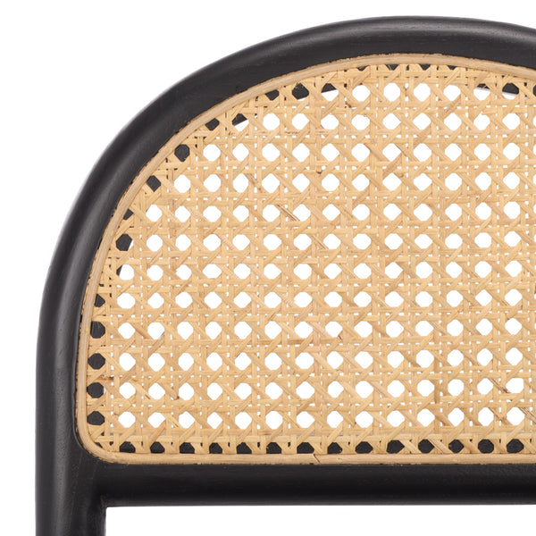 Laylie Rattan And Boucle Counter Stool — All-Black Modern Comfort With Solid Wood Frame, 36.6"H