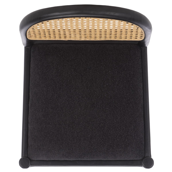 Laylie Rattan And Boucle Counter Stool — All-Black Modern Comfort With Solid Wood Frame, 36.6"H