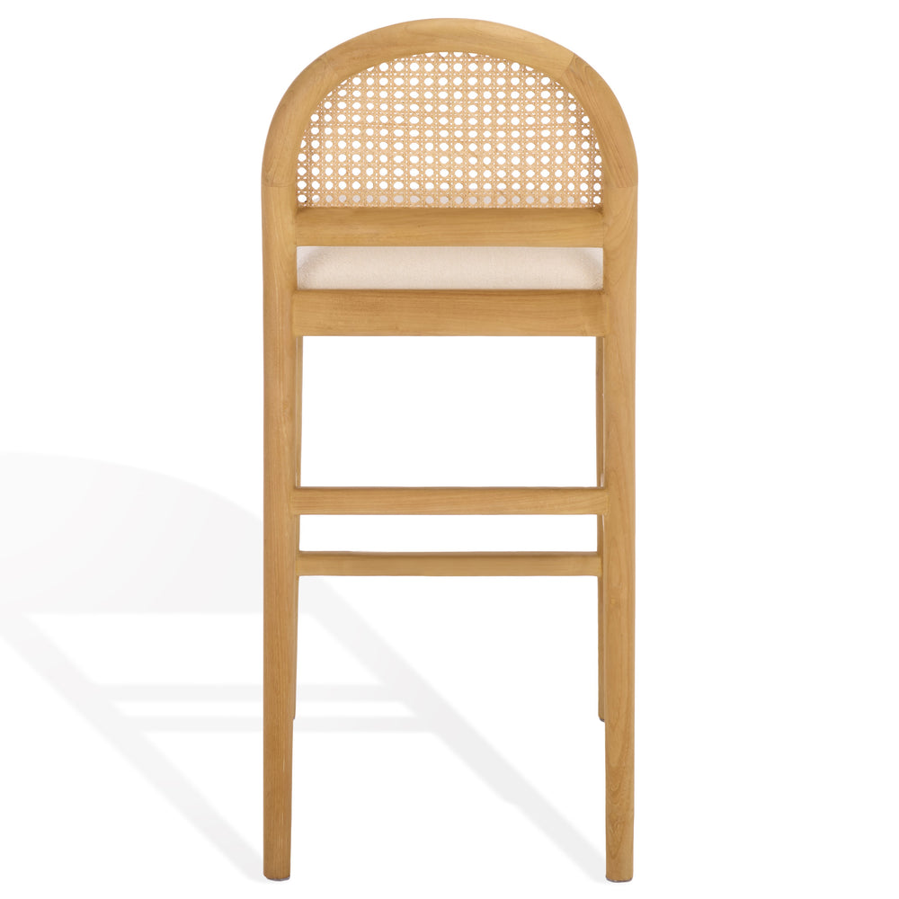 Laylie Rattan And Boucle Counter Stool — All-Black Modern Comfort With Solid Wood Frame, 36.6"H