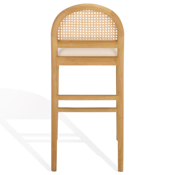 Laylie Rattan And Boucle Counter Stool — All-Black Modern Comfort With Solid Wood Frame, 36.6"H