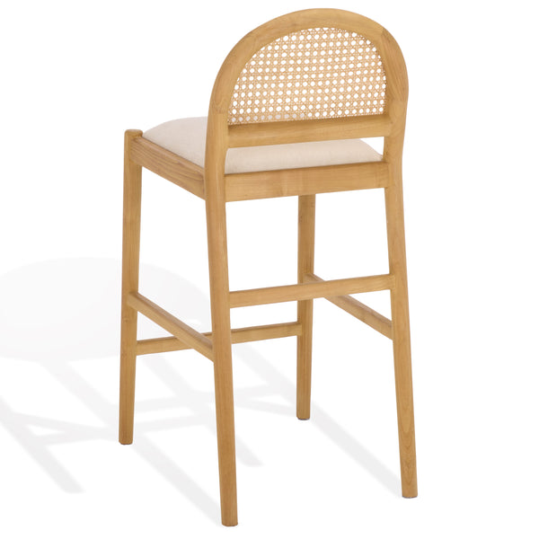 Laylie Rattan And Boucle Counter Stool — All-Black Modern Comfort With Solid Wood Frame, 36.6"H