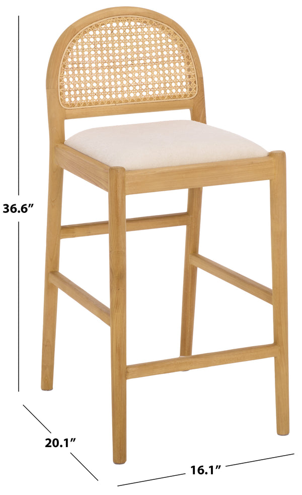 Laylie Rattan And Boucle Counter Stool — All-Black Modern Comfort With Solid Wood Frame, 36.6"H