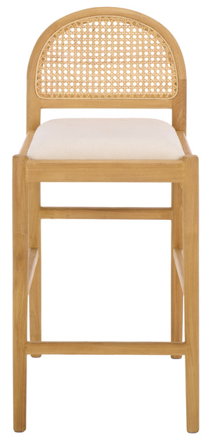 Laylie Rattan And Boucle Counter Stool — All-Black Modern Comfort With Solid Wood Frame, 36.6"H