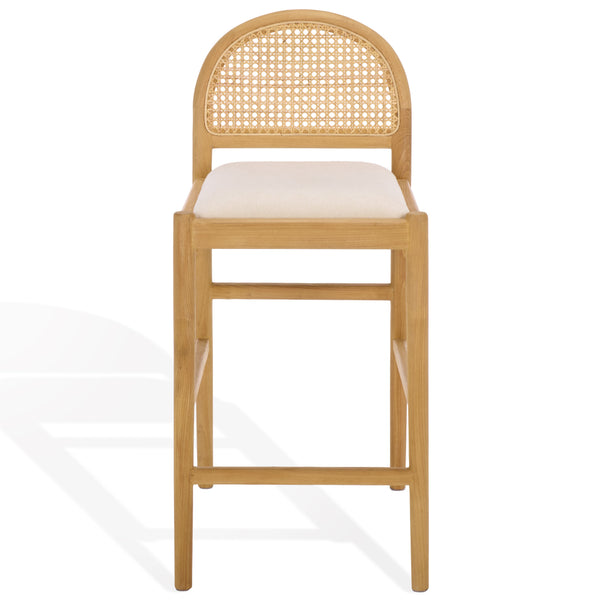 Laylie Rattan And Boucle Counter Stool — All-Black Modern Comfort With Solid Wood Frame, 36.6"H