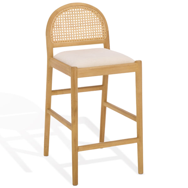 Laylie Rattan And Boucle Counter Stool — All-Black Modern Comfort With Solid Wood Frame, 36.6"H