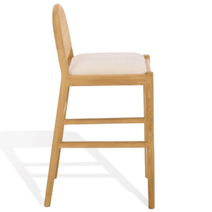 Laylie Rattan And Boucle Counter Stool — All-Black Modern Comfort With Solid Wood Frame, 36.6"H