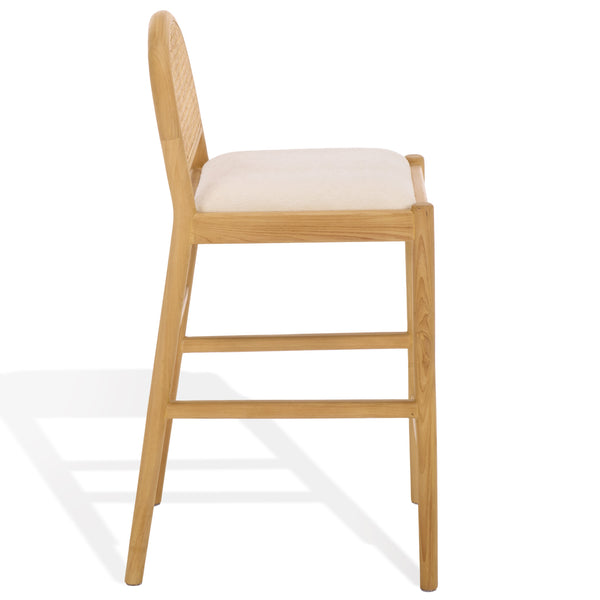 Laylie Rattan And Boucle Counter Stool — All-Black Modern Comfort With Solid Wood Frame, 36.6"H