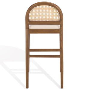 Laylie Rattan And Boucle Counter Stool — All-Black Modern Comfort With Solid Wood Frame, 36.6"H