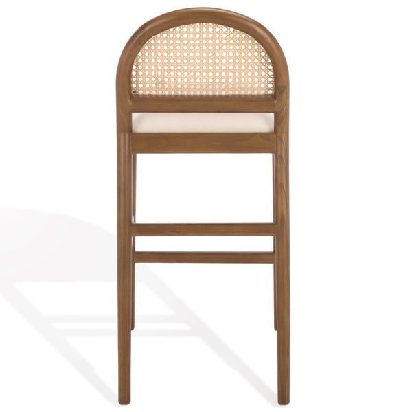 Laylie Rattan And Boucle Counter Stool — All-Black Modern Comfort With Solid Wood Frame, 36.6"H