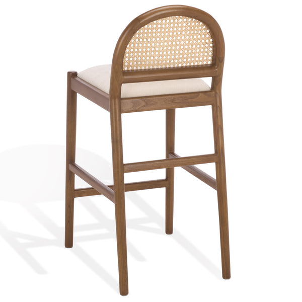 Laylie Rattan And Boucle Counter Stool — All-Black Modern Comfort With Solid Wood Frame, 36.6"H