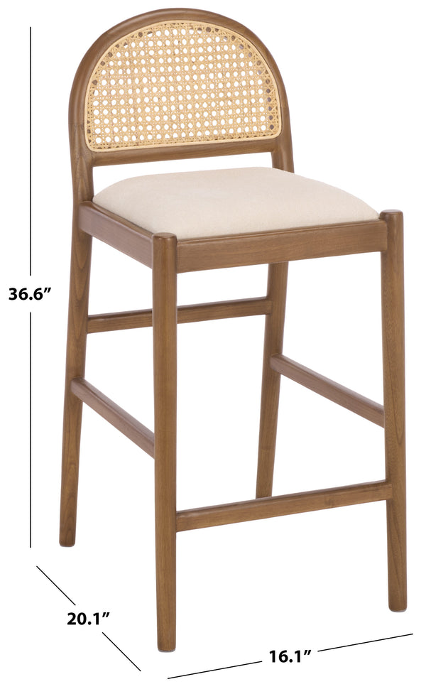 Laylie Rattan And Boucle Counter Stool — All-Black Modern Comfort With Solid Wood Frame, 36.6"H