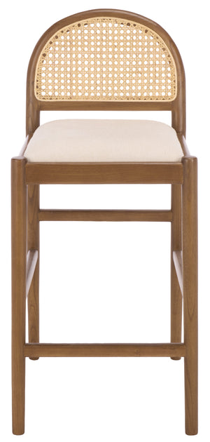 Laylie Rattan And Boucle Counter Stool — All-Black Modern Comfort With Solid Wood Frame, 36.6"H