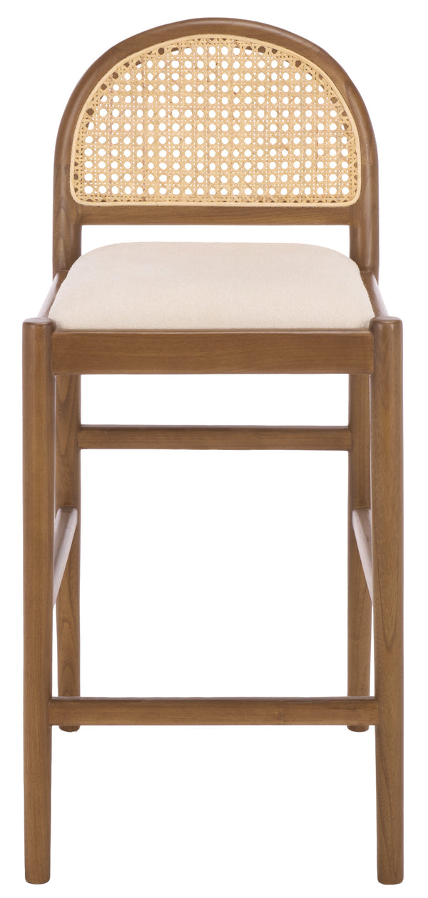 Laylie Rattan And Boucle Counter Stool — All-Black Modern Comfort With Solid Wood Frame, 36.6"H
