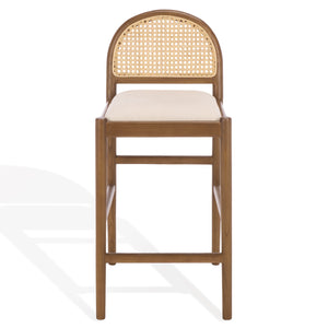 Laylie Rattan And Boucle Counter Stool — All-Black Modern Comfort With Solid Wood Frame, 36.6"H