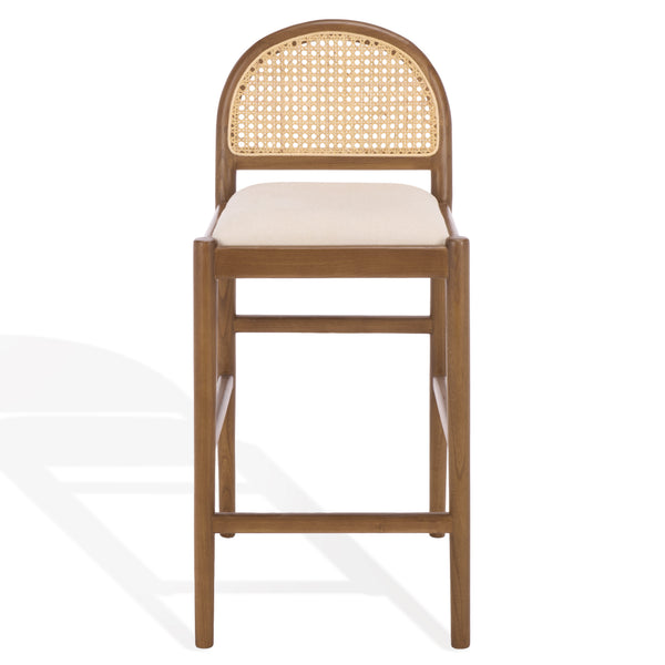 Laylie Rattan And Boucle Counter Stool — All-Black Modern Comfort With Solid Wood Frame, 36.6"H