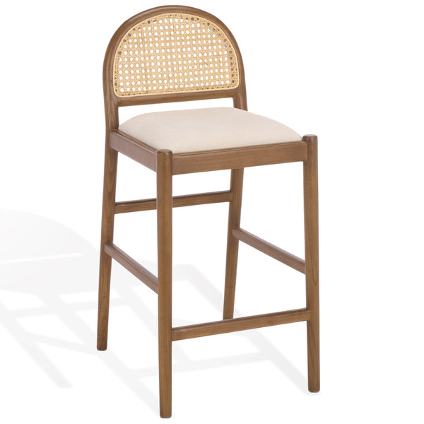 Laylie Rattan And Boucle Counter Stool — All-Black Modern Comfort With Solid Wood Frame, 36.6"H