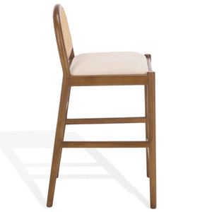 Laylie Rattan And Boucle Counter Stool — All-Black Modern Comfort With Solid Wood Frame, 36.6"H