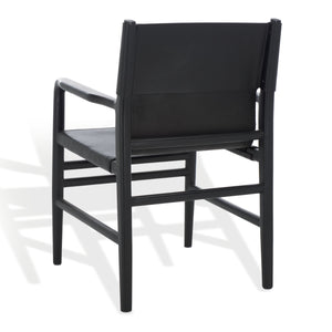 Safavieh Cassaphina Leather Arm Chair – Elegant Teak Wood Design With Premium Top Grain Leather For Comfort Black Wood ,Leather Sfv1609a