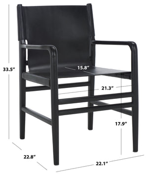 Safavieh Cassaphina Leather Arm Chair – Elegant Teak Wood Design With Premium Top Grain Leather For Comfort Black Wood ,Leather Sfv1609a