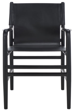 Safavieh Cassaphina Leather Arm Chair – Elegant Teak Wood Design With Premium Top Grain Leather For Comfort Black Wood ,Leather Sfv1609a